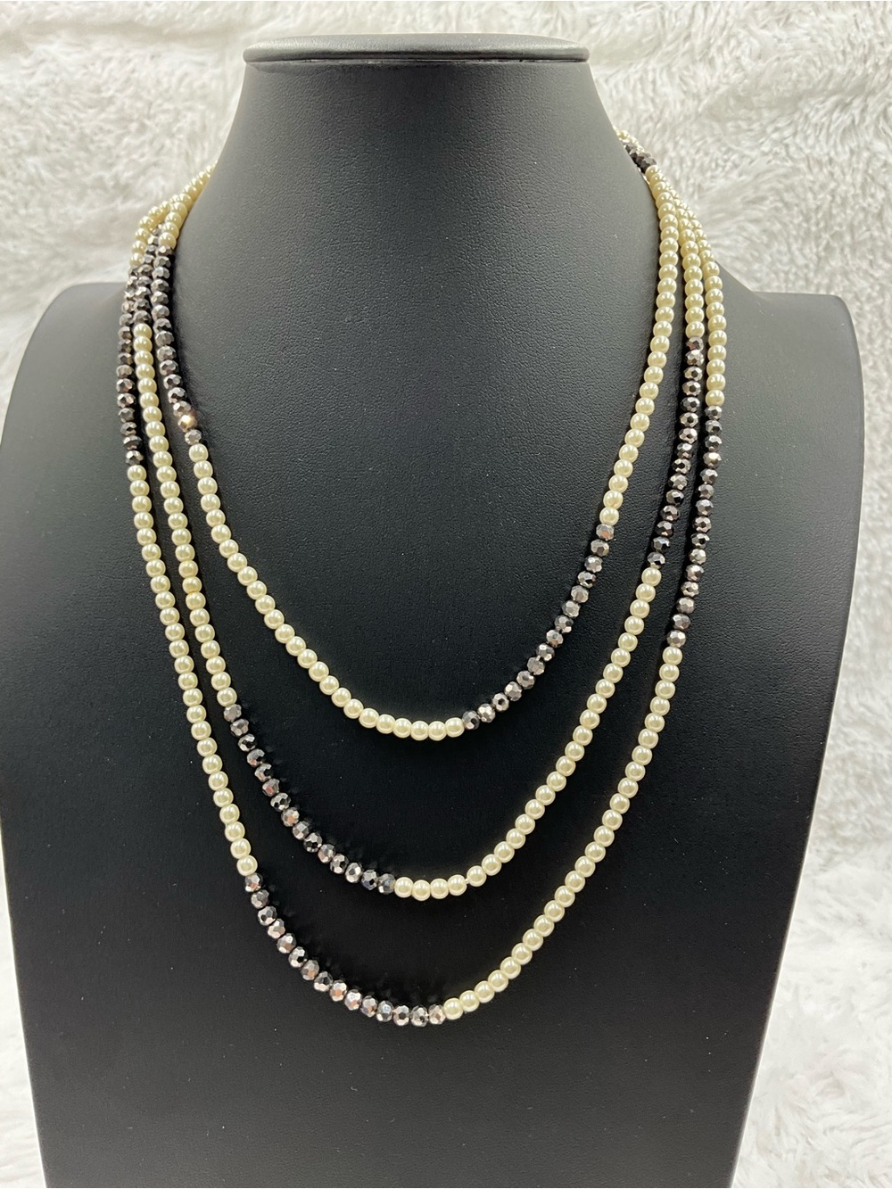 Layered Faux Pearl and Hematite Bead Endless Necklace for Women